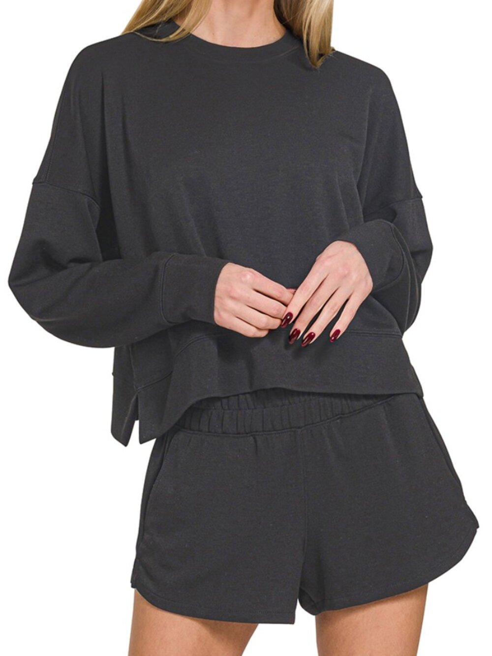 Scuba Long Sleeve Sweatshirts & Shorts Set in Black